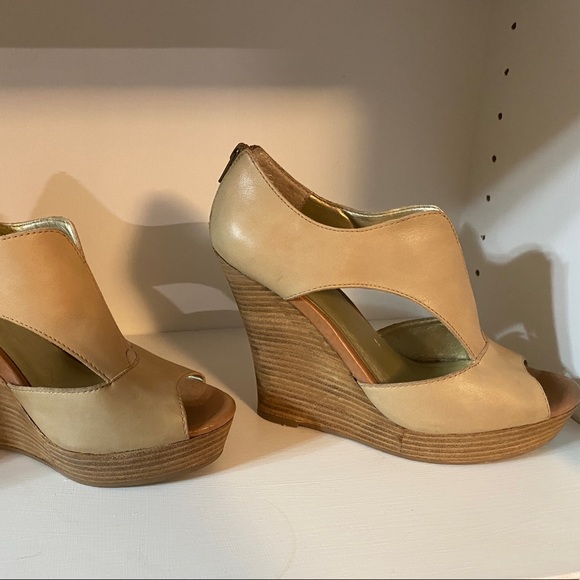 Seychelles beige leather platform Wedge sandals 8 - Picture 6 of 7